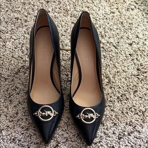 Sz 9 Coach Black Leather Heels with Gold Accent